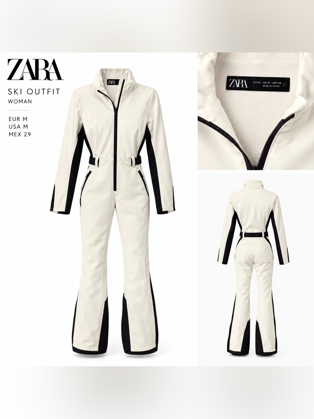 ZARA White and Black Ski-Style Jumpsuit